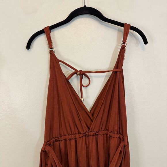 ASOS River Island Romper Shorts Womens 8 Brown Playsuit Wrap Sleeveless Belted - Picture 9 of 11